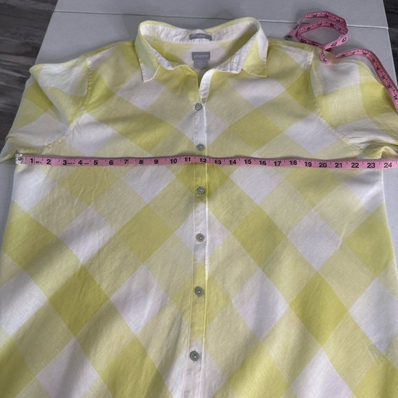 Chico’s Linen Shirt Dress Yellow No Iron Tab Sleeves Women’s XL-16 (Chico’s 3) - Picture 5 of 13